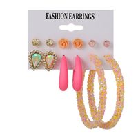 European And American Trend 6 Pairs Sequins Earings Set Women Bohemian Flower Water Drop Diamond Pearl Twist Earrings main image 3