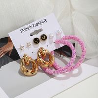 European And American 5 Pairs Geometric Pearl Deer Sequined Star Diamond Earrings main image 1