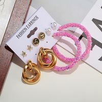 European And American 5 Pairs Geometric Pearl Deer Sequined Star Diamond Earrings main image 4