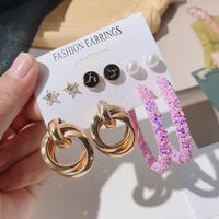 5 Paires De Boucles D&#39;oreilles En Diamants Étoilés À Paillettes Géométriques De Cerf De Perle Européenne Et Américaine main image 5