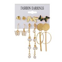 European And American Trend 6 Pairs Butterfly Heart Pearl Acrylic Butterfly Tassel Earrings main image 3