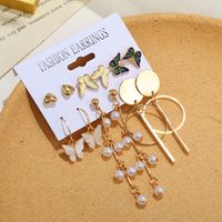 European And American Trend 6 Pairs Butterfly Heart Pearl Acrylic Butterfly Tassel Earrings main image 4