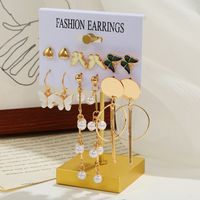 European And American Trend 6 Pairs Butterfly Heart Pearl Acrylic Butterfly Tassel Earrings main image 1