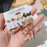 European And American Trend 6 Pairs Butterfly Heart Pearl Acrylic Butterfly Tassel Earrings main image 5