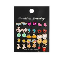Fashion Painting Bow Knot Five-pointed Star Animal Flower Stud Earrings 15 Pairs Set main image 3