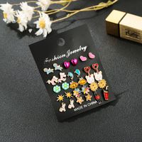 Fashion Painting Bow Knot Five-pointed Star Animal Flower Stud Earrings 15 Pairs Set main image 2