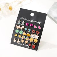 Fashion Painting Bow Knot Five-pointed Star Animal Flower Stud Earrings 15 Pairs Set main image 4