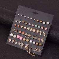 European And American Fashion Ladies Animal And Plant Geometric Flower Love Crown Dolphin Pearl Xingx 30 Pairs Earings Set main image 2