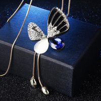 New Fashion Simple Crystal Diamond Butterfly Necklace Sweater Chain Long Pendant Wholesale main image 3
