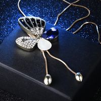 New Fashion Simple Crystal Diamond Butterfly Necklace Sweater Chain Long Pendant Wholesale main image 4
