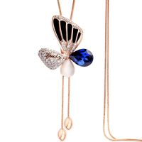New Fashion Simple Crystal Diamond Butterfly Necklace Sweater Chain Long Pendant Wholesale main image 6