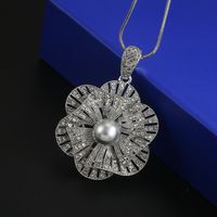 Neue Koreanische High-end-silber Blume Diamant Pullover Kette Mode Lange All-match Kleidung Halskette Anhänger Großhandel main image 3