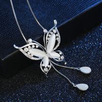 New Korean Style High-end Opal Butterfly Diamond Sweater Chain Fashion Long Wild Clothing Necklace Pendant Wholesale main image 3