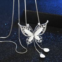 New Korean Style High-end Opal Butterfly Diamond Sweater Chain Fashion Long Wild Clothing Necklace Pendant Wholesale main image 5