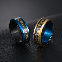 Titanium Steel Rotating Decompression Two-color Ring Carbon Fiber Heartbeat Ecg Jewelry main image 4