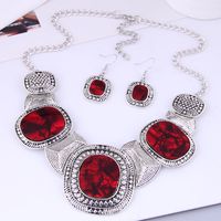 European And American Fashion Metal Geometric Plate Accessories Short Necklace Earrings Set sku image 1