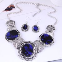 European And American Fashion Metal Geometric Plate Accessories Short Necklace Earrings Set sku image 4