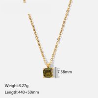 Same Style As European And American Web Celebrities' Necklace 18k Gold Stainless Steel White/pink/green Square Zircon Pendant Necklace Ornament For Women sku image 2