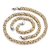Men's Titanium Steel Jewelry Flat Gold Link Chain Necklace Bracelet Set Wholesale sku image 1