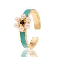European And American Jewelry Copper Plated Real Gold Dripping Oil Flower Pearl Geometric Tail Ring sku image 3