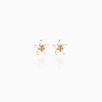 New Ins Style Drop Oil Petal Stud Earrings Copper Plated Gold Earrings 925 Pure Silver Ear Pin Five Petal Flower Jewelry sku image 1