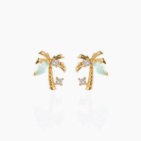 Beach Coconut Tree Earrings Copper Plated 18k Real Gold Earrings sku image 1