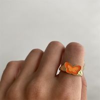 Moda Europea Y Americana Mariposa Gota Aceite Anillo Cobre Chapado 18k Oro Real Anillo Ins Estilo Retro Oscuro Y Claro Dos Colores Joyería sku image 2