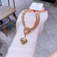 Heart-shaped Necklace Copper Plated Gold Fashion Asymmetrical Clavicle Chain Jewelry sku image 1