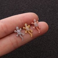 Personality Gecko Thin Rod Zircon Copper Earrings Wholesale sku image 2