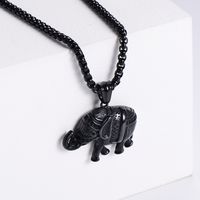 Retro Punk Style Thai Elephant Vacuum Plating 18k Gold Black Stainless Steel Pendant Necklace sku image 6