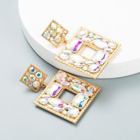 Fashion Flower Diamond Alloy Artificial Gemstones Earrings sku image 2