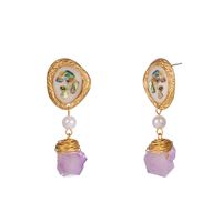 European And American Retro Earrings Round White Color Small Shell Earrings Purple Natural Stone Earrings Factory In Stock Wholesale Female sku image 1