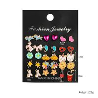 Fashion Painting Bow Knot Five-pointed Star Animal Flower Stud Earrings 15 Pairs Set sku image 1