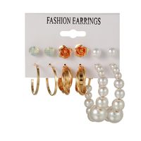 Retro Twisted Geometric Pearl String Rose Pearl Metal 6 Pairs Stud Earring Set sku image 1