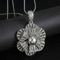 Neue Koreanische High-end-silber Blume Diamant Pullover Kette Mode Lange All-match Kleidung Halskette Anhänger Großhandel sku image 1