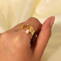 Geometrischer Gleicher Ring 18k Gold Edelstahl Star Pearl Anhänger Offener Ring main image 3