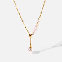 European And American Ins Internet Hot New Stainless Steel Necklace 18k Gold Y-shaped Pearl Pendant Necklace All-matching Ornament For Women main image 6