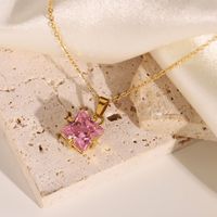 Same Style As European And American Web Celebrities' Necklace 18k Gold Stainless Steel White/pink/green Square Zircon Pendant Necklace Ornament For Women main image 5