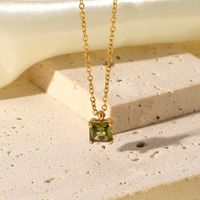 Same Style As European And American Web Celebrities' Necklace 18k Gold Stainless Steel White/pink/green Square Zircon Pendant Necklace Ornament For Women main image 1