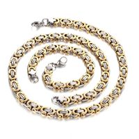 Men's Titanium Steel Jewelry Flat Gold Link Chain Necklace Bracelet Set Wholesale main image 2