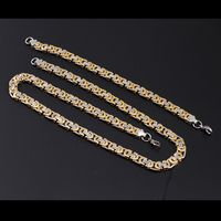 Men's Titanium Steel Jewelry Flat Gold Link Chain Necklace Bracelet Set Wholesale main image 4
