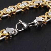 Men's Titanium Steel Jewelry Flat Gold Link Chain Necklace Bracelet Set Wholesale main image 5