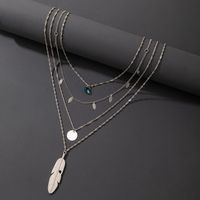 Exaggerated Hip-hop Jewelry Metal Feather Multi-layer Necklace Chain Disc Four-layer Necklace main image 1