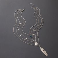Exaggerated Hip-hop Jewelry Metal Feather Multi-layer Necklace Chain Disc Four-layer Necklace main image 3