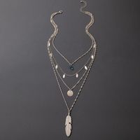Exaggerated Hip-hop Jewelry Metal Feather Multi-layer Necklace Chain Disc Four-layer Necklace main image 5