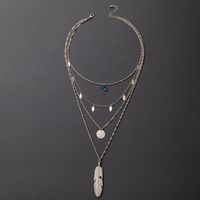 Exaggerated Hip-hop Jewelry Metal Feather Multi-layer Necklace Chain Disc Four-layer Necklace main image 6