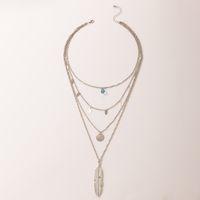Exaggerated Hip-hop Jewelry Metal Feather Multi-layer Necklace Chain Disc Four-layer Necklace main image 7