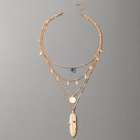 Exaggerated Hip-hop Jewelry Metal Feather Multi-layer Necklace Chain Disc Four-layer Necklace sku image 1