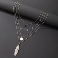 Exaggerated Hip-hop Jewelry Metal Feather Multi-layer Necklace Chain Disc Four-layer Necklace sku image 2