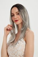 Fashion Gradient Grey Color Ladies Wig Long Straight Chemical Fiber Headgear main image 2